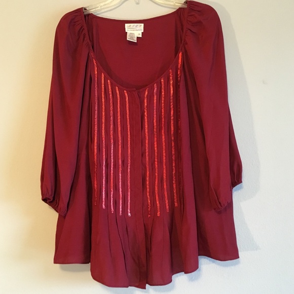 Max Studio Tops - MSSP Plus Size Embellished Peplum Boho Ruffles Top